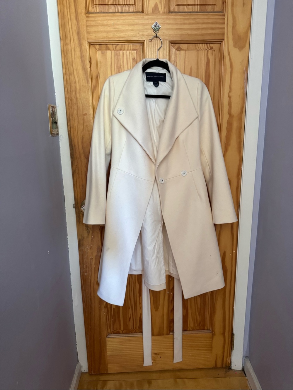 French Connection Cream Double-Breasted Pea Coat